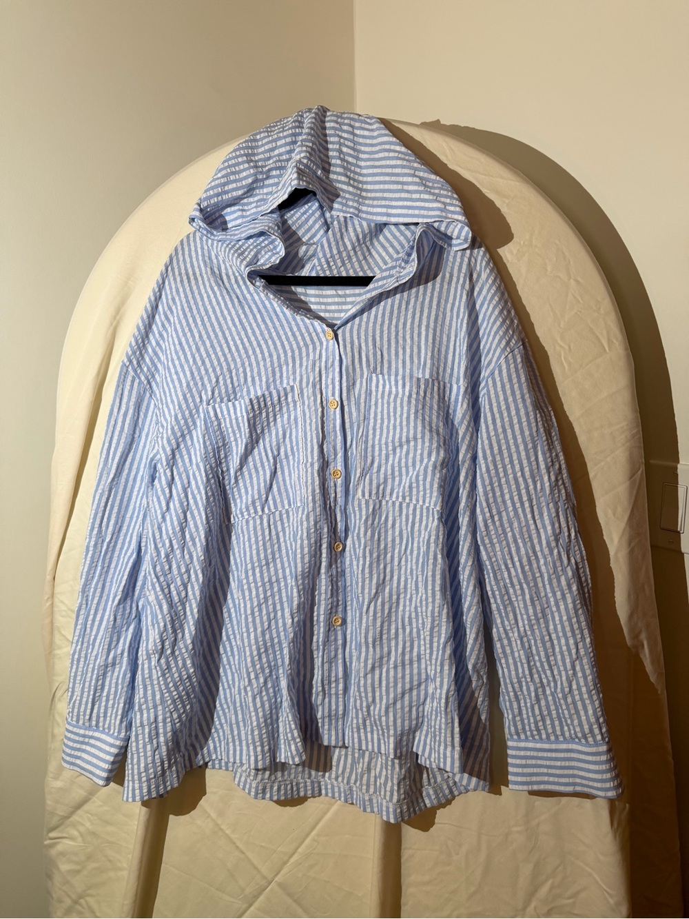 SHEIN Blue and White Striped Button-Down Shirt